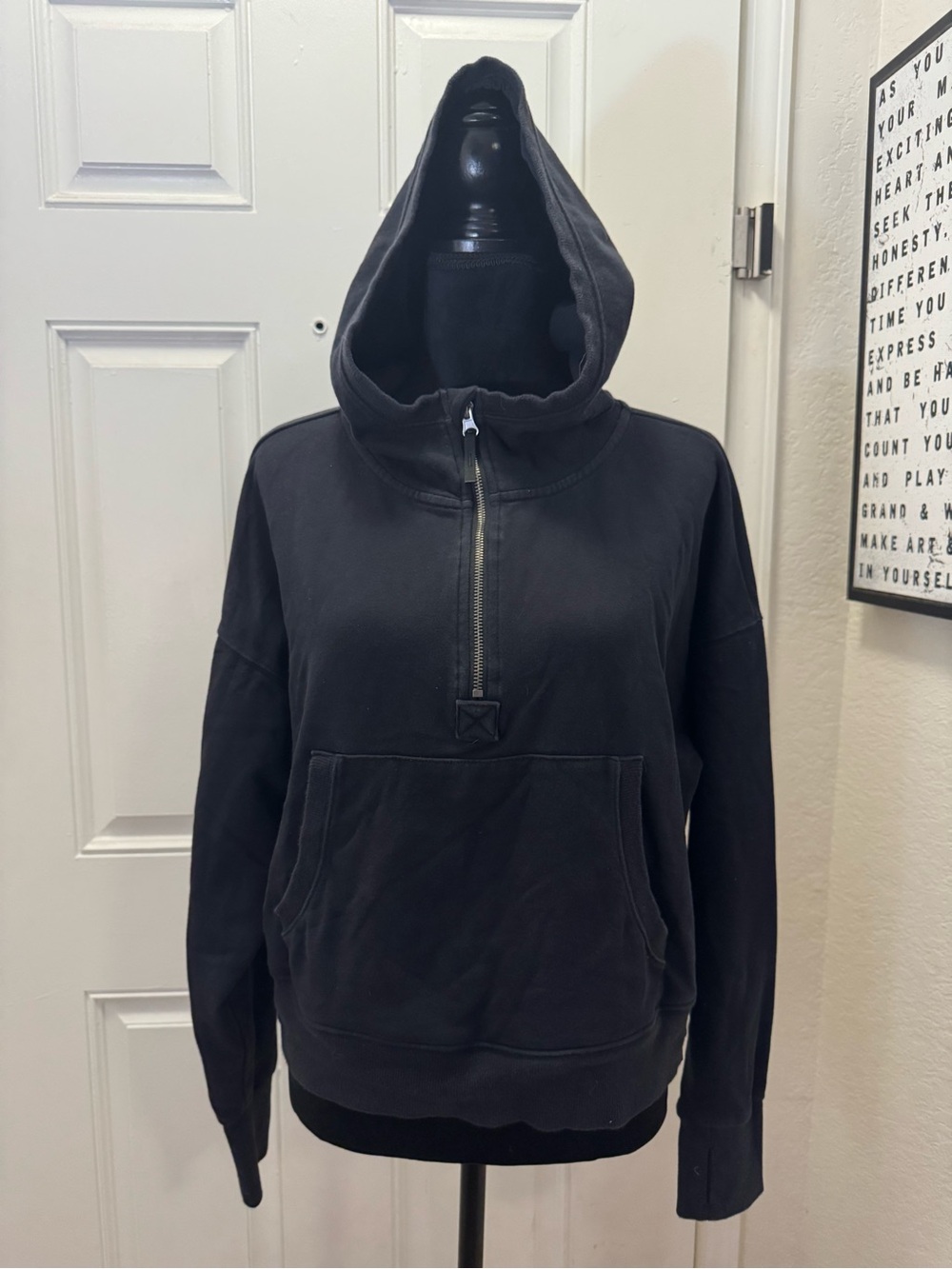 JoyLab Black Half-Zip Hooded Sweatshirt